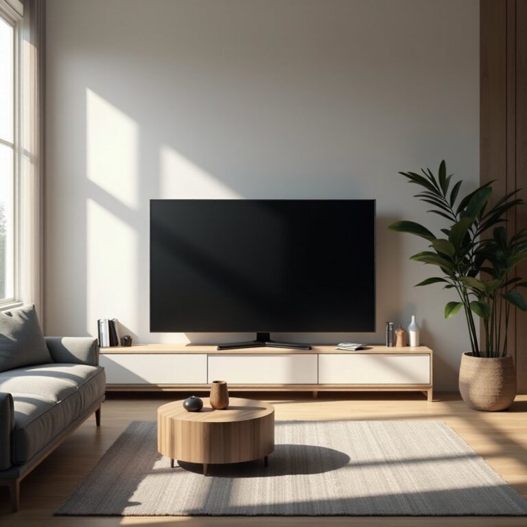 A 42 inch television on a TV stand in a living room — one of the common things that are 42 inches long