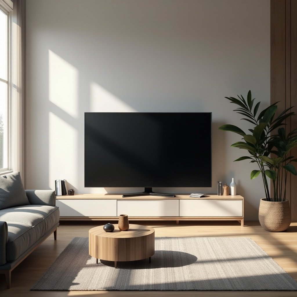 A 42 inch television on a TV stand in a living room — one of the common things that are 42 inches long