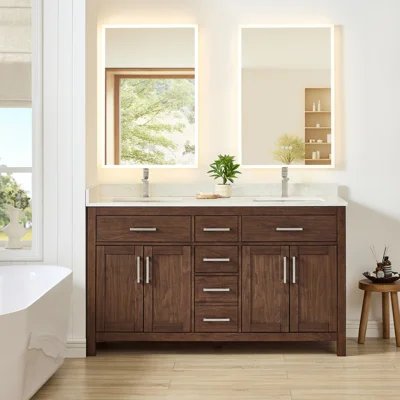 Bathroom vanity with double sink among things that are 58 inches long