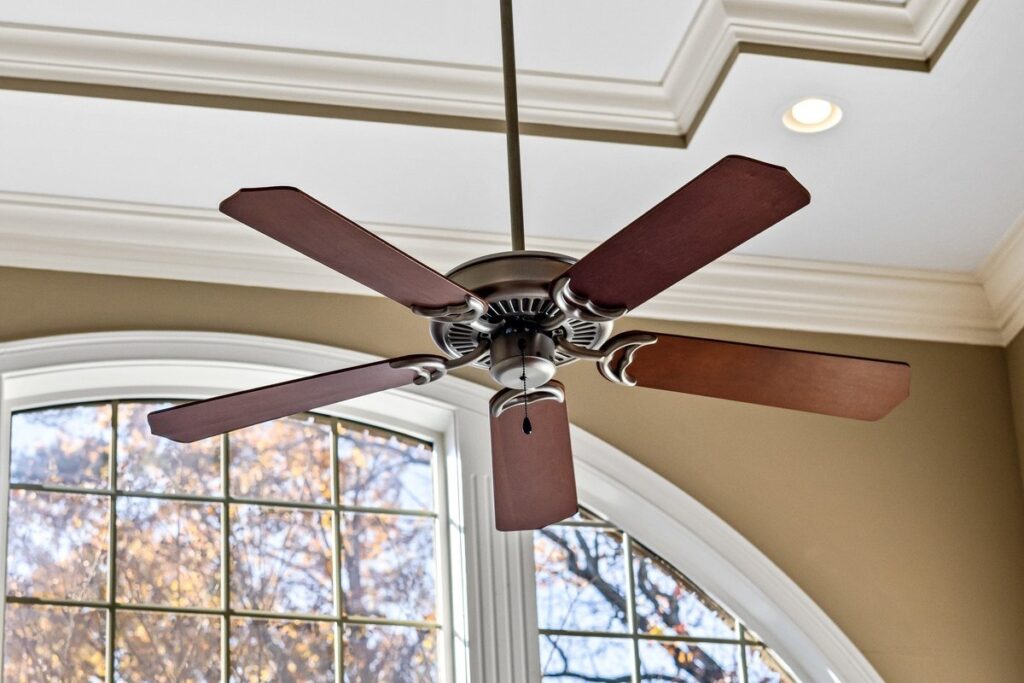 Ceiling fan in a bright room as an example of things that are 46 inches long
