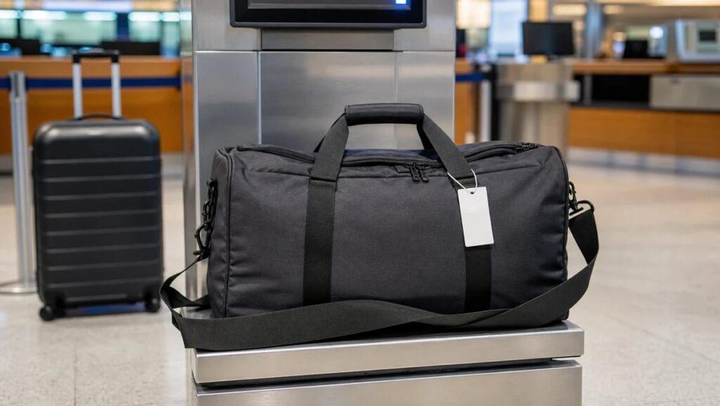A duffel bag that is 37 inches long at an airport, one of the things that are 37 inches long