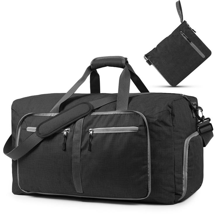Large black duffel bag among things that are 50 inches long