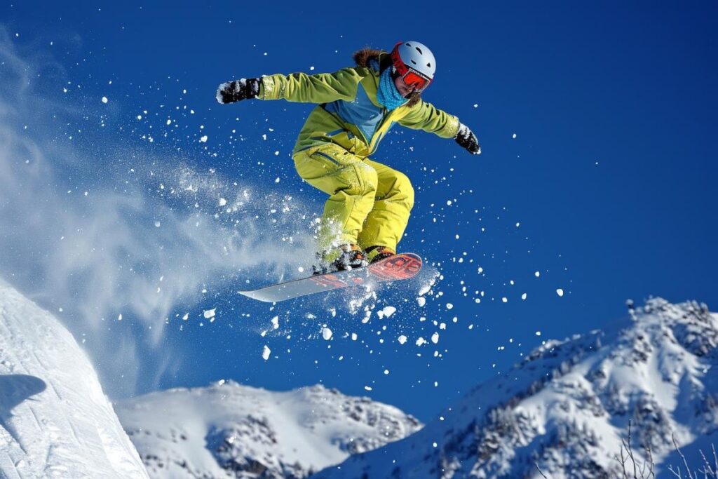 Snowboarder riding a snowboard among things that are 51 inches long