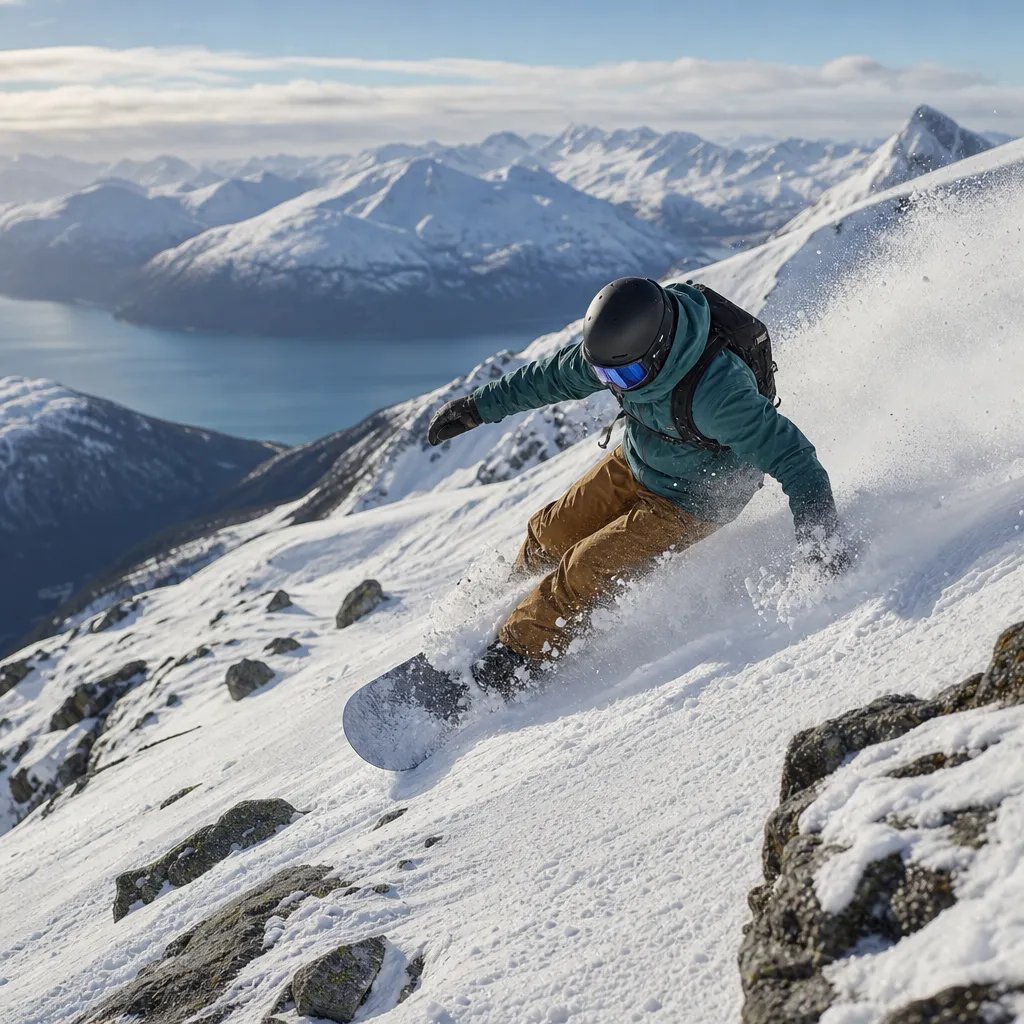 Snowboarder on a snowboard among things that are 56 inches long