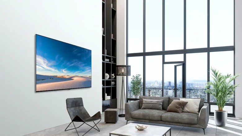 Large flat-screen television in a living room showing things that are 45 inches long
