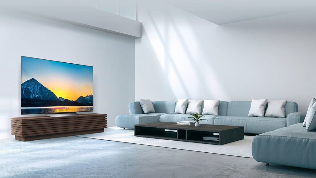 Large flat-screen television in a living room showing things that are 46 inches long