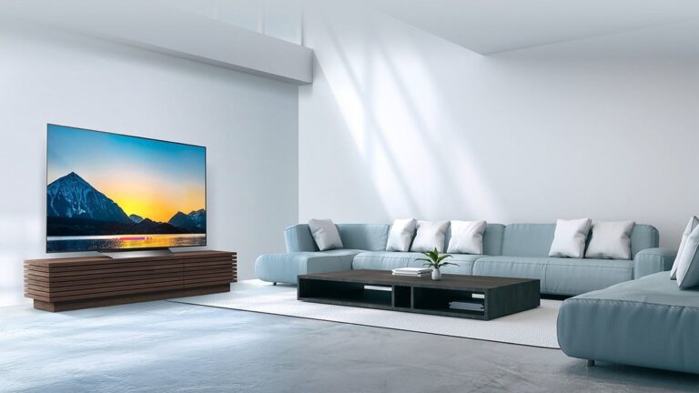 Large flat-screen television in a living room showing things that are 46 inches long