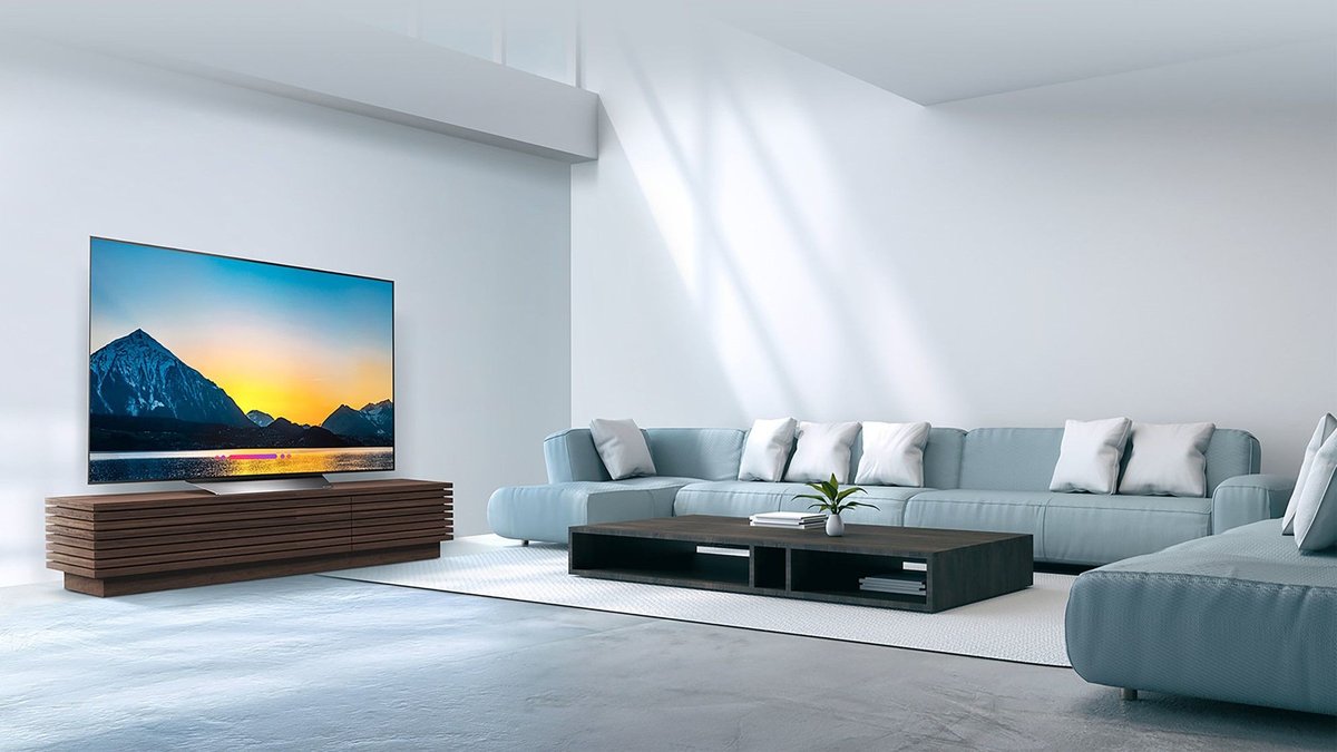 Large flat-screen television in a living room showing things that are 46 inches long