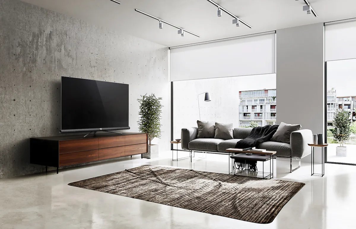 Large flat-screen television in a living room showing things that are 49 inches long