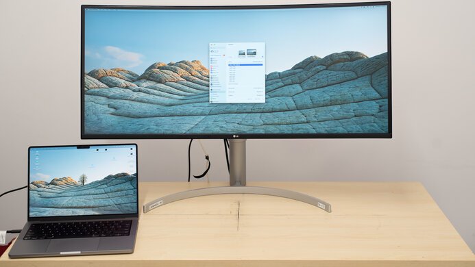 A 38-inch ultrawide computer monitor, one of the common things that are 38 inches long